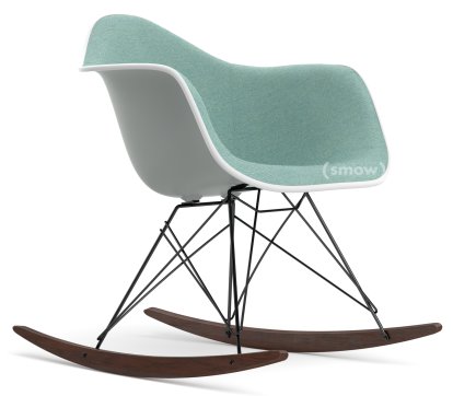 Eames Plastic Armchair RE RAR mit Polsterung, Hellgrau, Mit Vollpolsterung, Eisblau / elfenbein, Weiß, Basic Dark/Ahorn dunkel