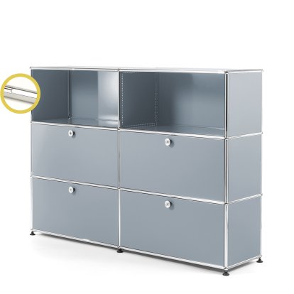 USM Haller E Highboard L mit Fachbeleuchtung, USM mattsilber, Kaltweiß