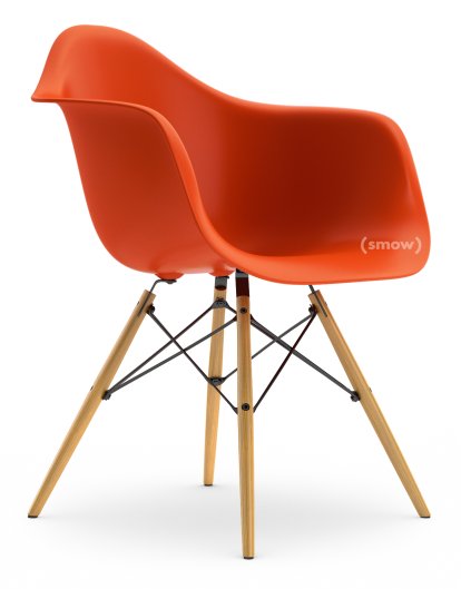 Eames Plastic Armchair RE DAW, Rot (poppy red), Ohne Polsterung, Ohne Polsterung, Standardhöhe - 43 cm, Esche honigfarben