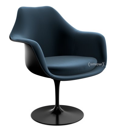 Saarinen Tulip Armlehnstuhl, drehbar, gepolsterte Innenschale und Sitzkissen, schwarz, Night Blue (Eva 170)