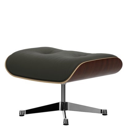 Eames Lounge Chair Ottoman, Nussbaum dunkel, Leder Premium F umbragrau, Aluminium poliert