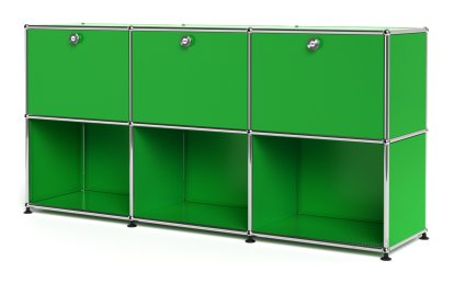USM Haller Sideboard 50, individualisierbar, USM grün, Mit 3 Klappen, Offen