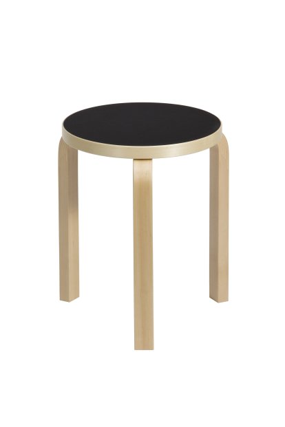 Stool 60, Sitz Lino schwarz, Beine Birke klar lackiert
