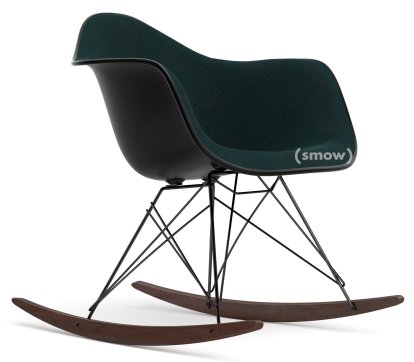 Eames Plastic Armchair RE RAR mit Polsterung, Tiefschwarz, Mit Vollpolsterung, Petrol / moorbraun, Schwarz, Basic Dark/Ahorn dunkel