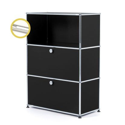 USM Haller E Highboard M mit 2 Klappen und Fachbeleuchtung, Graphitschwarz RAL 9011, Kaltweiß