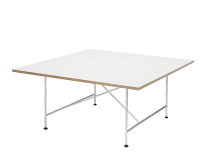 Eiermann 1 Konferenztisch, Melamin weiß mit Eichekante, Chrom, Mit Niveauausgleichssatz (H 74-76cm)