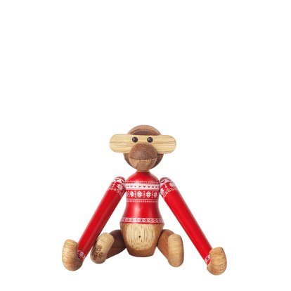 Affe Christmas Jumper Holzfigur, Mini (H 9,5 cm), Pullover rot
