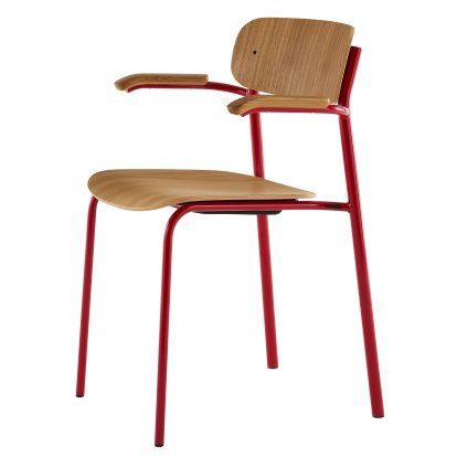 S 243 F Armlehnstuhl, Tomatenrot (RAL 3013), Eiche klar lackiert