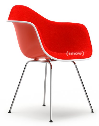 Eames Plastic Armchair RE DAX, Rot (poppy red), Mit Vollpolsterung, Koralle / Poppy red, Standardhöhe - 43 cm, Verchromt