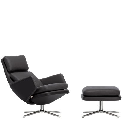 Grand Relax Loungesessel, Mit Ottoman, Leder Premium F, nero, Poliert, 46,5 cm