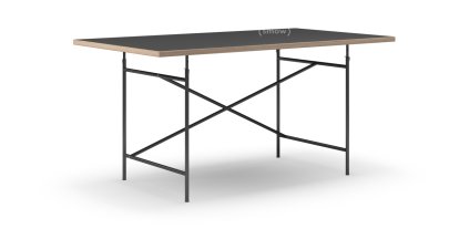Eiermann Tisch, Linoleum schwarz (Forbo 4023) mit Eichekante, 160 x 90 cm, Schwarz, schräg, versetzt (Eiermann 1), 110 x 66 cm