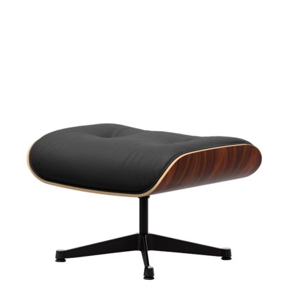 Eames Lounge Chair Ottoman, Santos Palisander, Leder Premium F nero, Aluminium poliert, Seiten schwarz