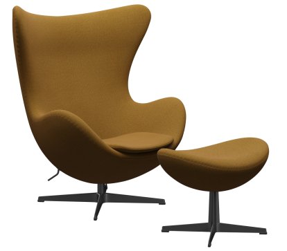 Egg Chair, Re-wool, 448 - Safron/natural, Black, Mit Fußhocker