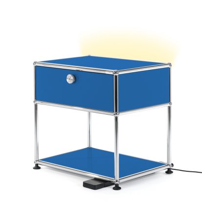 USM Haller E Nachttisch mit dimmbarem Licht, Enzianblau RAL 5010