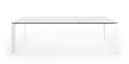 Nori Esstisch, Fenix weiß mit schwarzer Kante, L 166-260 x B 100 cm, Aluminium weiß lackiert