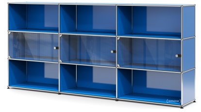 USM Haller Highboard XL mit 3 Glastüren, ohne Schloss, Enzianblau RAL 5010
