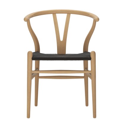 CH24 Wishbone Chair, Buche klar lackiert, Geflecht schwarz