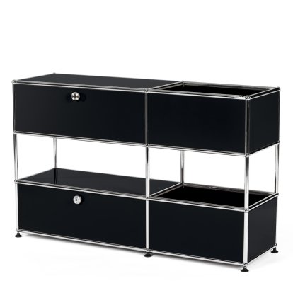 USM Haller Kinder Sideboard M mit Aufbewahrungsboxen, Einfarbig, Graphitschwarz RAL 9011, Mit Klappe