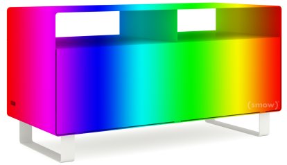 TV Lowboard R 108, Wunschfarbe zweifarbig (RAL Classic), Kufen lackiert in Außenfarbe