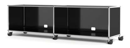 USM Haller TV-/HiFi-Lowboard, individualisierbar, Graphitschwarz RAL 9011, Offen, Mit Kabeldurchlass unten mittig