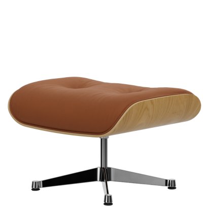 Eames Lounge Chair Ottoman, Kastanie natur, Leder Premium F cognac, Aluminium poliert