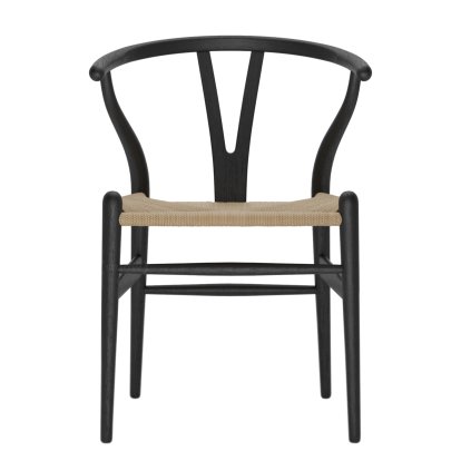 CH24 Wishbone Chair, Eiche schwarz lackiert, Geflecht natur