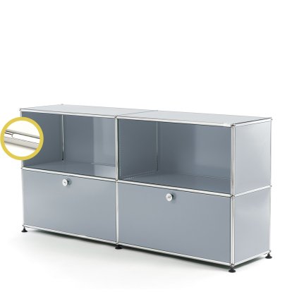 USM Haller E Sideboard L mit Fachbeleuchtung, USM mattsilber, Kaltweiß