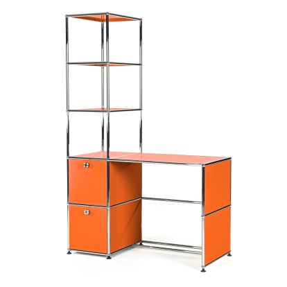 USM Haller Schreibtisch mit Regalaufsatz, Reinorange RAL 2004