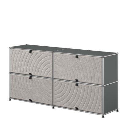 USM Haller Sideboard L mit vier USM Haller Soft Panels, rund, Mittelgrau RAL 7005, Grau