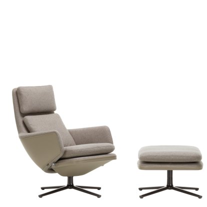Grand Relax Loungesessel, Mit Ottoman, Stoff Cosy, fossil / Leder Forte, sand, Basic dark, 46,5 cm
