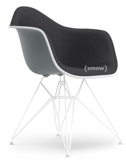 Eames Plastic Armchair DAR, Granitgrau, Mit Vollpolsterung, Dunkelgrau, Standardhöhe - 43 cm, Beschichtet weiß
