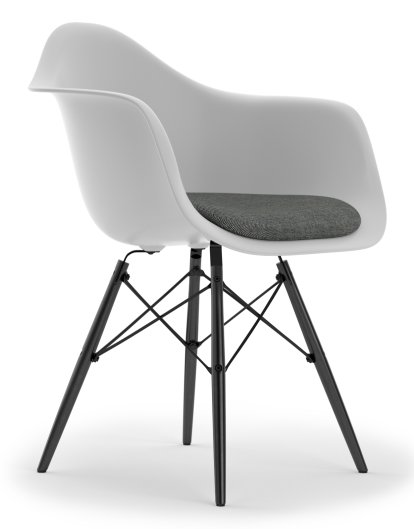 Eames Plastic Armchair DAW, Cotton white, Mit Sitzpolster, Nero / elfenbein, Standardhöhe - 43 cm, Ahorn schwarz
