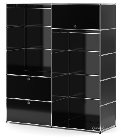 USM Haller Garderobe L mit 2 Kleiderstangen, Graphitschwarz RAL 9011