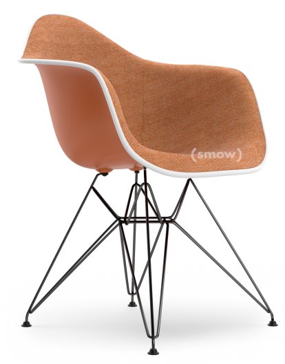 Eames Plastic Armchair DAR, Rostorange, Mit Vollpolsterung, Cognac / elfenbein, Standardhöhe - 43 cm, Beschichtet basic dark