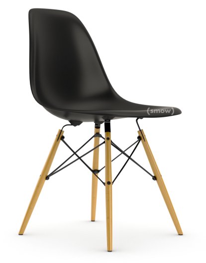 Eames Plastic Side Chair RE DSW, Tiefschwarz, Ohne Polsterung, Ohne Polsterung, Standardhöhe - 43 cm, Ahorn gelblich