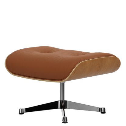 Eames Lounge Chair Ottoman, Kirsche natur, Leder Premium F cognac, Aluminium poliert