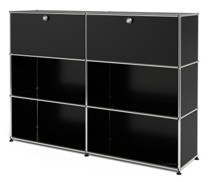 USM Haller Highboard L, individualisierbar, Graphitschwarz RAL 9011, Mit 2 Klappen, Offen, Offen