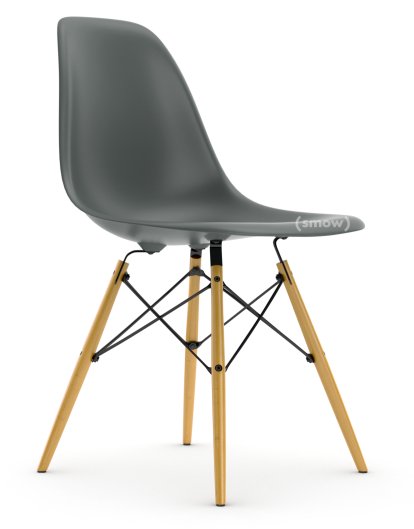 Eames Plastic Side Chair RE DSW, Granitgrau, Ohne Polsterung, Ohne Polsterung, Standardhöhe - 43 cm, Ahorn gelblich