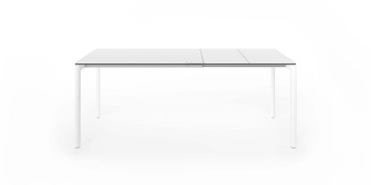 Maki Esstisch, L 114-194 x B 80 cm, Laminat weiß, Aluminium weiß lackiert