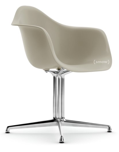 Eames Plastic Armchair DAL, Kieselstein, Ohne Polsterung, Ohne Polsterung, Aluminium poliert, Neue Sitzhöhe (43,0 cm)
