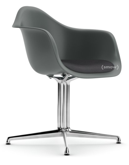 Eames Plastic Armchair RE DAL, Granitgrau, Mit Sitzpolster, Dunkelgrau, Aluminium poliert, Neue Sitzhöhe (43,0 cm)