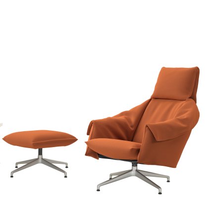 Bascule Loungesessel Highback mit 4-Sternfuß, Mit Ottoman, Stoff Hola, terracotta, 43 cm, Aluminium gestrahlt