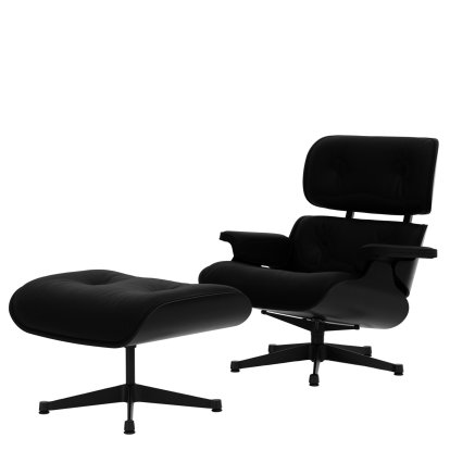 Eames Lounge Chair & Ottoman, Kastanie schwarz, Leder Premium F nero, 84 cm - Originalhöhe 1956, Schwarz pulverbeschichtet
