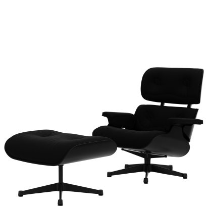 Eames Lounge Chair & Ottoman Calma, Kastanie schwarz, Calma, dunkel anthrazit, 84 cm - Originalhöhe 1956, Schwarz pulverbeschichtet