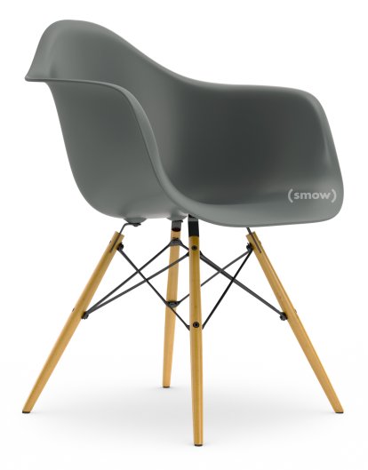 Eames Plastic Armchair RE DAW, Granitgrau, Ohne Polsterung, Ohne Polsterung, Standardhöhe - 43 cm, Ahorn gelblich