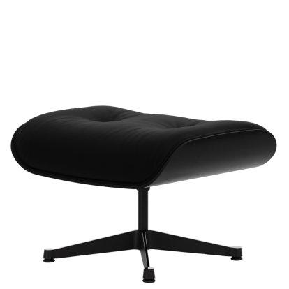 Eames Lounge Chair Ottoman, Kastanie schwarz, Leder Premium F nero, Aluminium poliert, Seiten schwarz