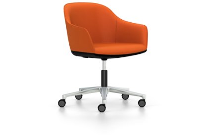 Softshell Chair auf Fünfsternfuß, Aluminium poliert, Plano, orange, Weich für harte Böden