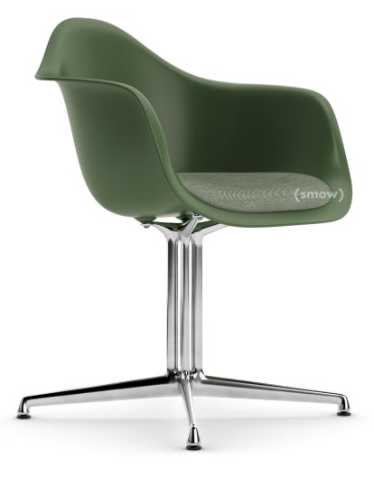 Eames Plastic Armchair RE DAL, Forest, Mit Sitzpolster, Elfenbein / forest, Aluminium poliert, Neue Sitzhöhe (43,0 cm)