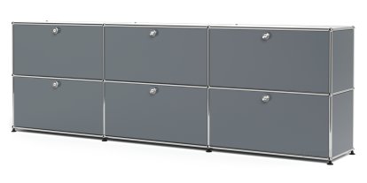 USM Haller Sideboard XL, individualisierbar, Mittelgrau RAL 7005, Mit 3 Klappen, Mit 3 Klappen