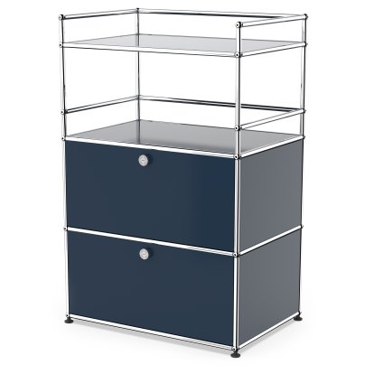 USM Haller Bar Highboard, Stahlblau RAL 5011, Mit 2 Klappen